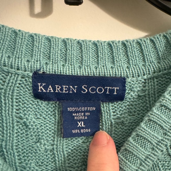 Karen Scott Cable Knit Pullover Green Sweater Size Extra Large - Picture 5 of 7